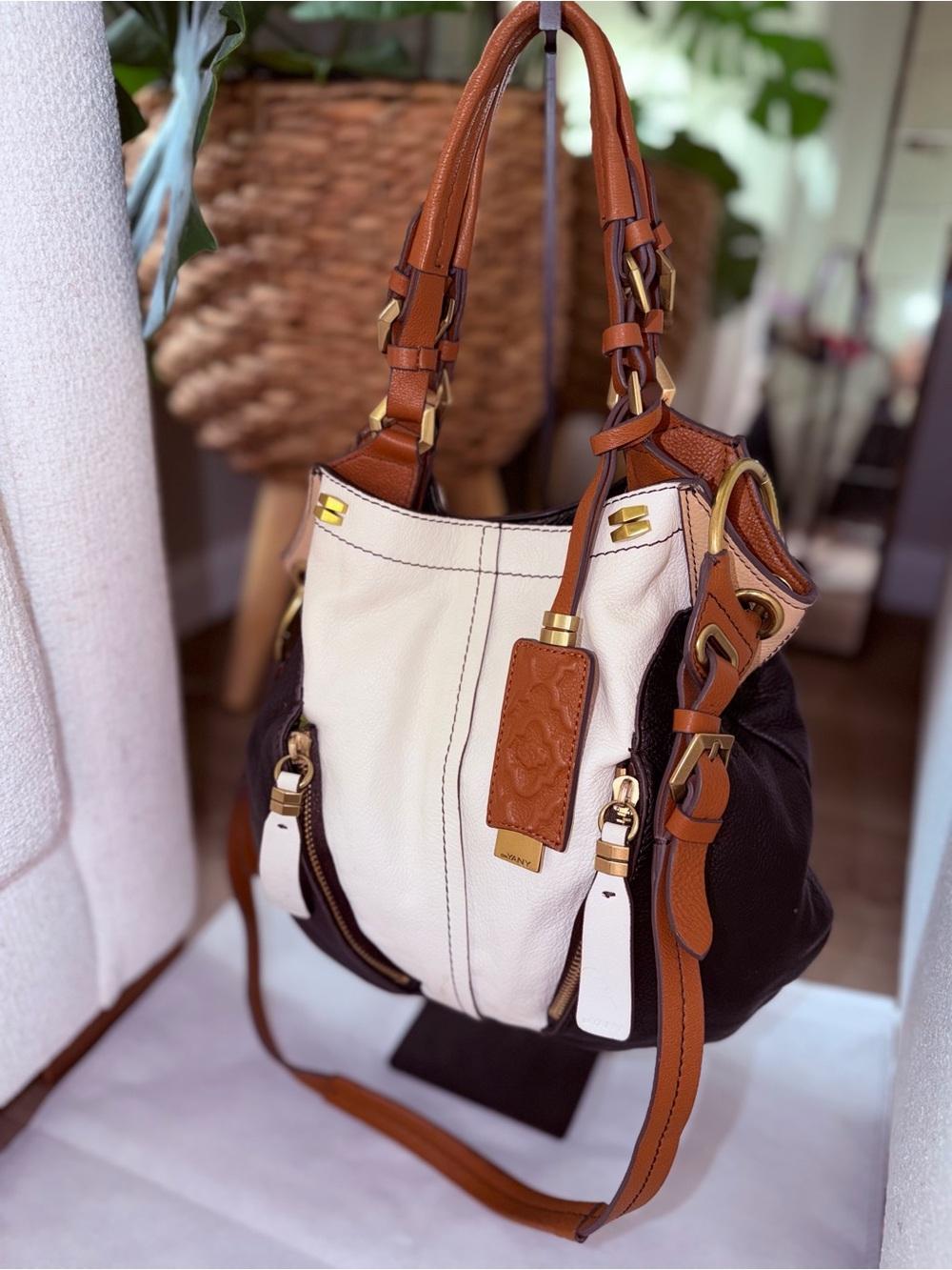 Oryany pebble leather color-block hobo handbag